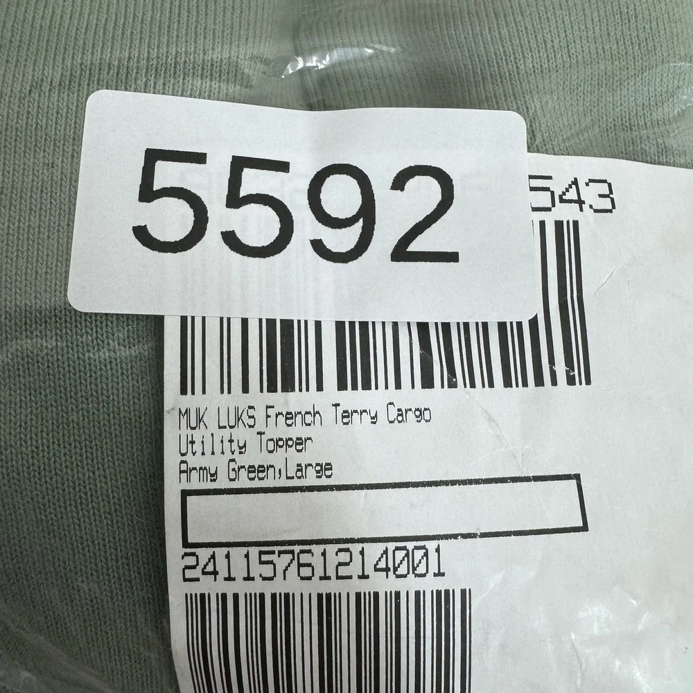 Muk Luks French Terry Cargo Utility Topper Sweater Size Large Army Green